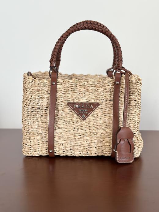 BT038-普拉达光滑牛皮和稻草 手提包 男女同款情侣款 米色（ BT*RG）7.22直播款 商品图0