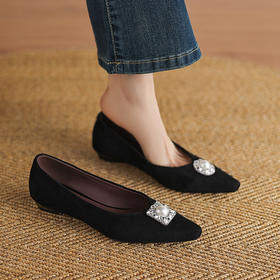 【预售5天】法式水钻鸳鸯扣单鞋女新款坡跟小方头浅口舒适平底瓢鞋JLY&18-592A