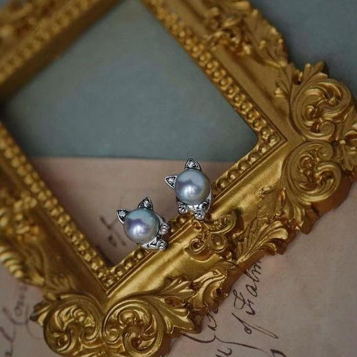 龢盒原创 海水珍珠猫咪耳钉吊坠 商品图1