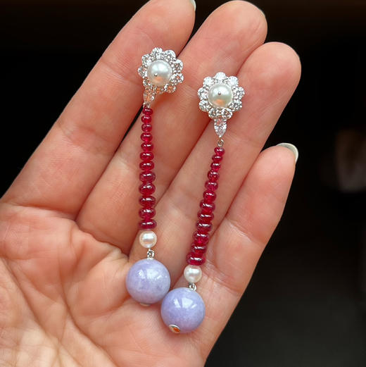 BY EVITA系列 18K镶钻石、翡翠、尖晶和AKOYA珍珠 耳坠 商品图1