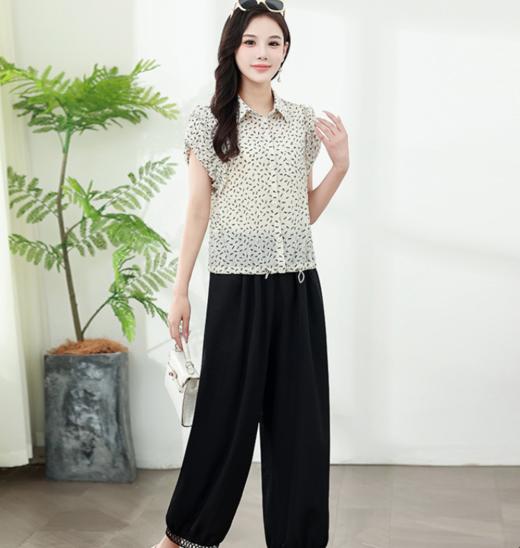 QYM 99H176-Y印花短袖衬衫时尚两件套休闲裤 商品图0
