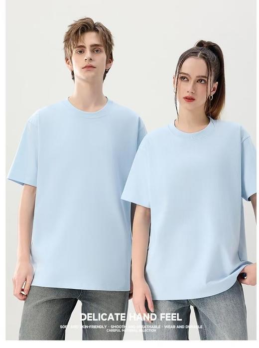 中秋大力度清仓~（不支持退）100%棉~230g情侣款全棉宽松情侣纯色大版T恤短袖-喜出 商品图0