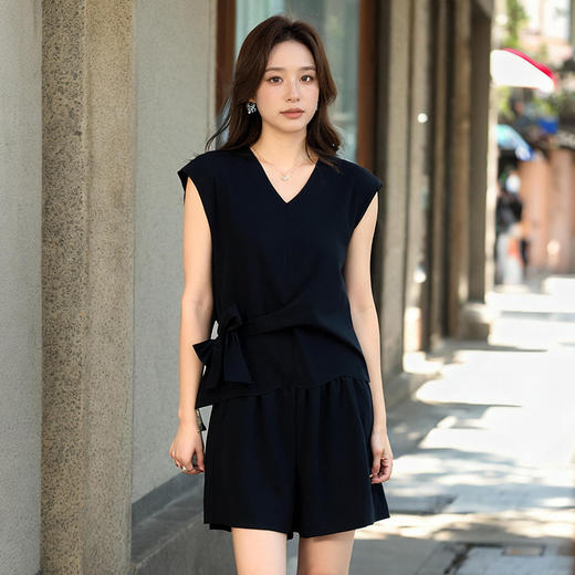 奢姿大码女装2026夏季新款时尚系带无袖套装胖妹妹简约减龄两件套9952990669 商品图3