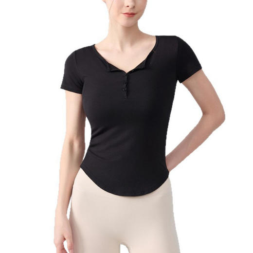跃牌【海听系列】百搭半开领纽扣瑜伽服T恤夏季柔软透气弹力修身运动短袖上衣XC91 商品图4