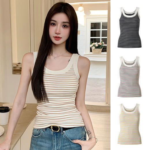 H877条纹吊带内搭修身显瘦t桖亲肤百搭无袖夏季外穿棉背心潮舒适 商品图3
