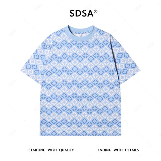 T4226SDSA夏季新款男士痞帅撞色四叶草图案短袖T恤时尚圆领百搭上衣潮 商品图1