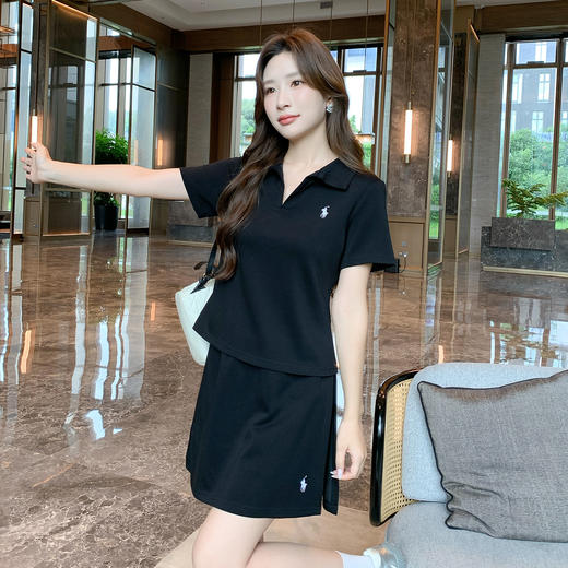 奢姿大码女装2025夏季POLO领气质两件套胖妹妹绣花设计休闲套装9952969842 商品图1