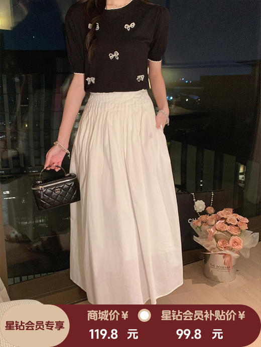 张心子【油画栀子】高腰口袋气质小白裙半身裙 U2507025 商品图0