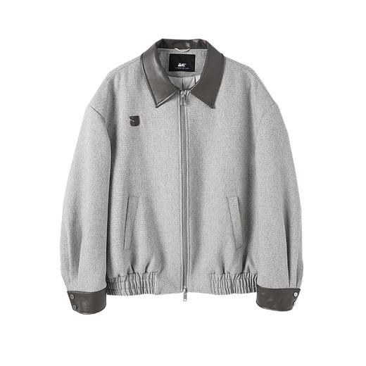 黑标夹棉拼皮领毛呢短外套秋冬休闲复古宽松棉衣JG12230128 商品图4