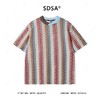 T4208SDSA夏季新款男士痞帅撞色镂空针织短袖T恤重工百搭圆领上衣条纹 商品缩略图1