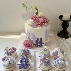 订婚宴蛋糕鲜花款