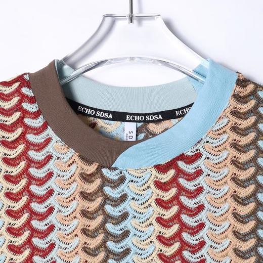 T4208SDSA夏季新款男士痞帅撞色镂空针织短袖T恤重工百搭圆领上衣条纹 商品图2