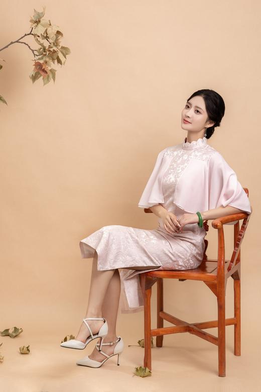 荷言GL 栖月 新中式改良旗袍粉色轻礼服荷叶袖雪纺小香风少女夏季 商品图4