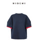 HIDEMI 极简进口棉空气层纱线廓形袖撞色拼接藏蓝色圆领短袖卫衣t恤上衣 商品缩略图8