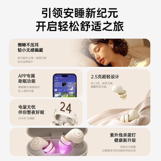 睡眠耳机可侧睡 双重隔音 助眠音降噪舒适小巧 紫外线杀菌 商品图3