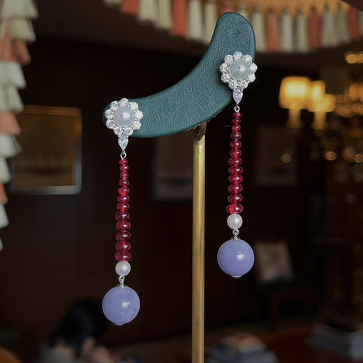 BY EVITA系列 18K镶钻石、翡翠、尖晶和AKOYA珍珠 耳坠 商品图3