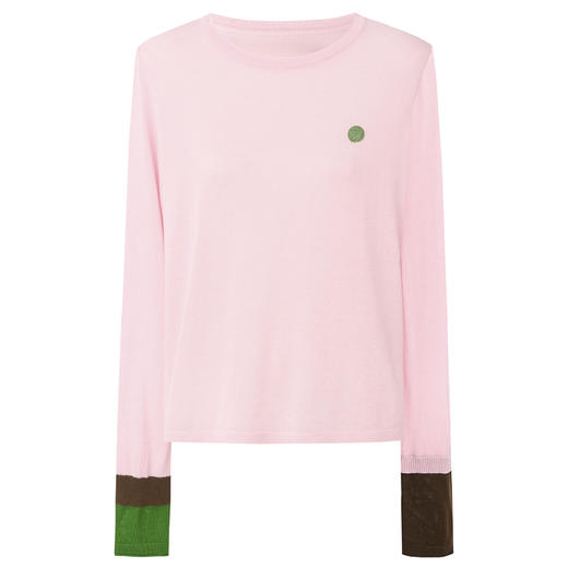 SELFWHO笑脸衣橱天丝羊毛混纺撞色长袖t恤女2025秋季新款圆领上衣 商品图4