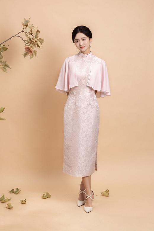 荷言GL 栖月 新中式改良旗袍粉色轻礼服荷叶袖雪纺小香风少女夏季 商品图0