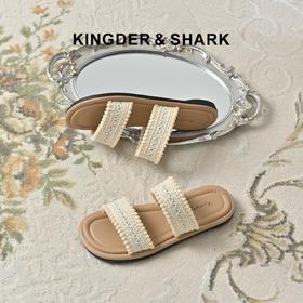 经典鲨2025夏季新款民族渡假风懒人一脚蹬舒适平底凉拖鞋女KW65-529131