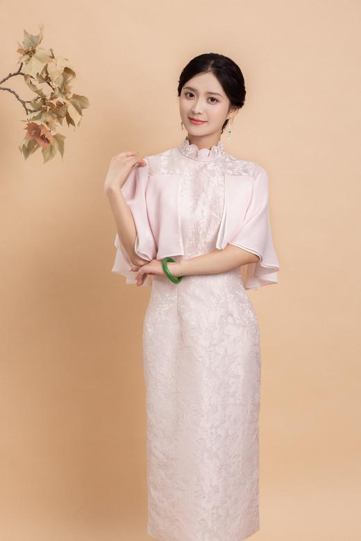 荷言GL 栖月 新中式改良旗袍粉色轻礼服荷叶袖雪纺小香风少女夏季 商品图3