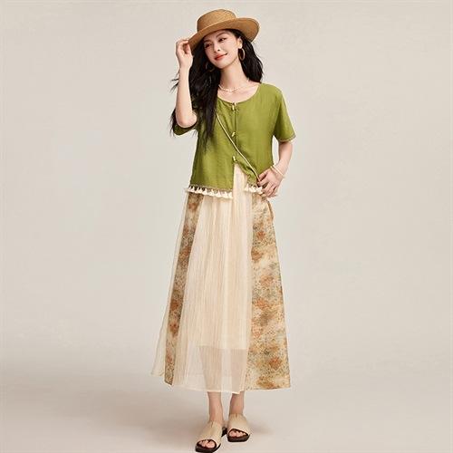 绝美套装连衣裙，撞色拼接小个子两件套HR-YBER131-1 商品图0