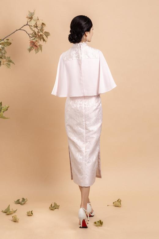 荷言GL 栖月 新中式改良旗袍粉色轻礼服荷叶袖雪纺小香风少女夏季 商品图5