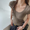 夏季大圆领打底衫女内搭显瘦修身高级感正肩短袖t恤辣妹Ｔ恤上衣 商品缩略图0