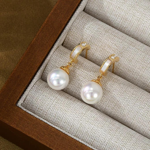 贸易公司订单刘亦菲同款通勤贝壳微镶钻珍珠耳坠 商品图7