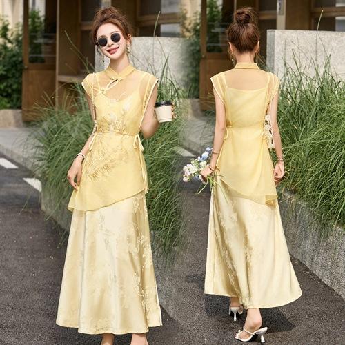 盘扣上衣+吊带裙两件套新中式套裙HR-BBL002 商品图1