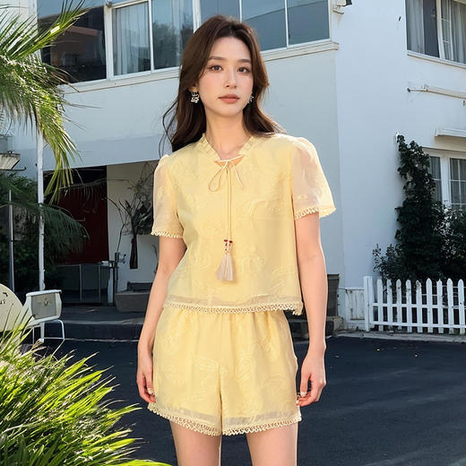 奢姿大码女装2025夏季新款减龄提花两件套胖妹妹轻奢优雅短裤套装9952969877 商品图2