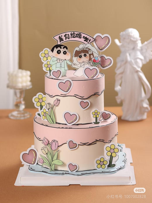蜡笔小新婚礼款蛋糕 商品图0