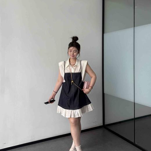 2025新品 软软同款【夏日焦点】日系学院风设计感小众假两件无袖衬衫背带裙 商品图1