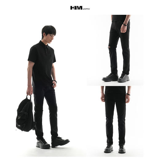 HIM漢崇 潮流个性割破牛仔裤男舒适修身小脚破洞休闲裤 2026春季 商品图3