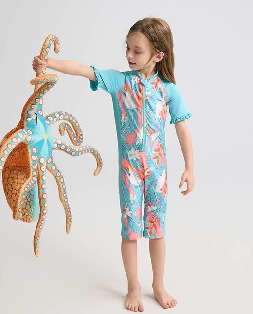 【春上新】8楼爱慕儿童Aimer Kids女孩2件装-花花鹦鹉短袖五分裤连体泳衣AK167H921，吊牌价660元 商品图2