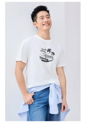 佐丹奴BM男装25年新款纯棉印花T恤衫13095206