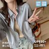 防晒100%砂洗纯棉长袖女式夏季衬衫蓝色高级感上衣薄外套宽松开衫 商品缩略图0