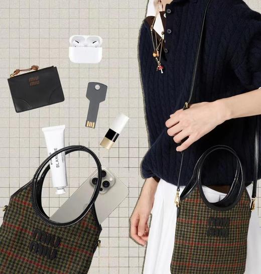 BT91-MIU MIU缪缪 Ivy IVY 可调节可拆卸肩带刻字徽标格纹 织物 单肩斜挎手提包 （BT*MM）7.22直播款 商品图4