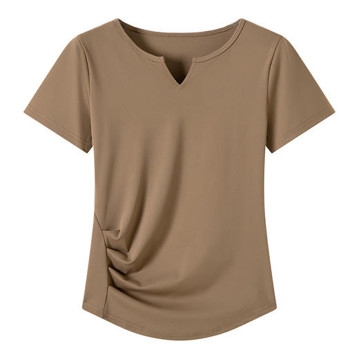 H879定制V领t恤短袖女春夏季内搭正肩褶皱收腰修身外穿上衣打底衫 商品图4