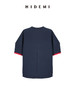 HIDEMI 极简进口棉空气层纱线廓形袖撞色拼接藏蓝色圆领短袖卫衣t恤上衣 商品缩略图9