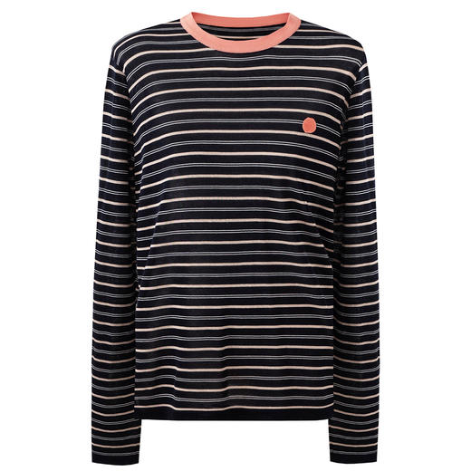 SELFWHO笑脸衣橱醋酸棉混纺撞色条纹长袖t恤女2025秋新款宽松上衣 商品图4