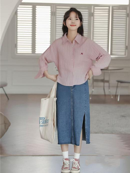 冰点价！仅限11.11！退货勿拍【时装系列】ME TOWN'S 1006粉色11%亚麻短款前长后短单件衬衫M1-4-喜出 商品图0