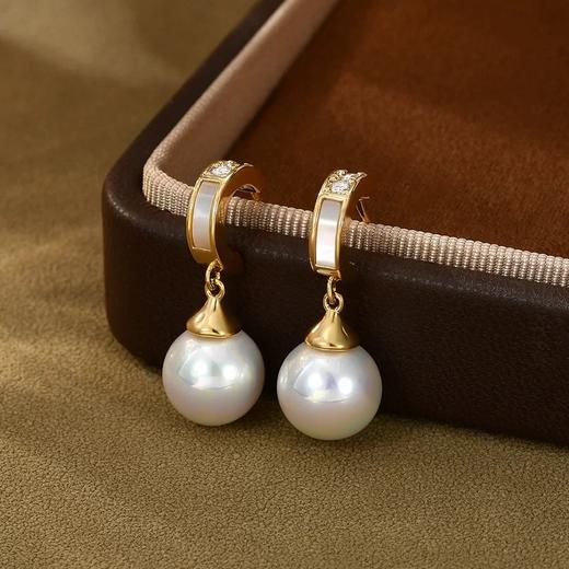 贸易公司订单刘亦菲同款通勤贝壳微镶钻珍珠耳坠 商品图6