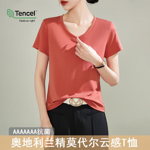 v领天丝兰精莫代尔云感短袖t恤女正肩2025夏新款高品质上衣女内搭体恤衫 商品图2