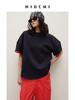 HIDEMI 极简进口棉空气层纱线廓形袖撞色拼接藏蓝色圆领短袖卫衣t恤上衣 商品缩略图3