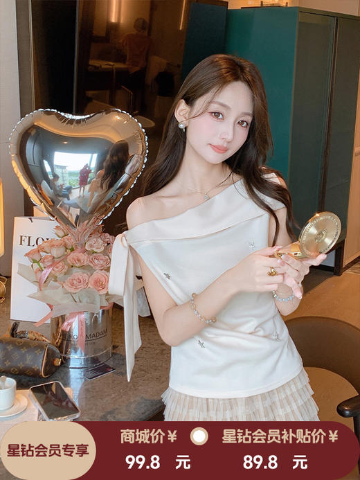 张心子【湘月薄纱】性感斜肩露肩气质显瘦上衣 U2507033 商品图0