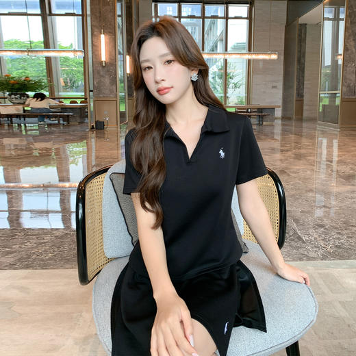 奢姿大码女装2025夏季POLO领气质两件套胖妹妹绣花设计休闲套装9952969842 商品图0