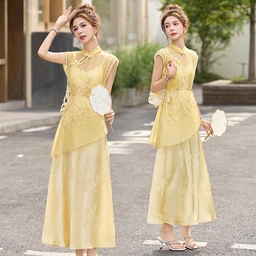 盘扣上衣+吊带裙两件套新中式套裙HR-BBL002 商品图0