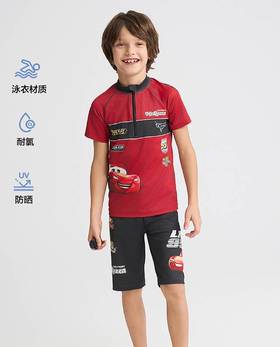 【春上新】8楼爱慕儿童Aimer Kids男孩3件装-赛车总动员急速闪电短袖五分裤分身泳衣套装AK267H261，吊牌价620元