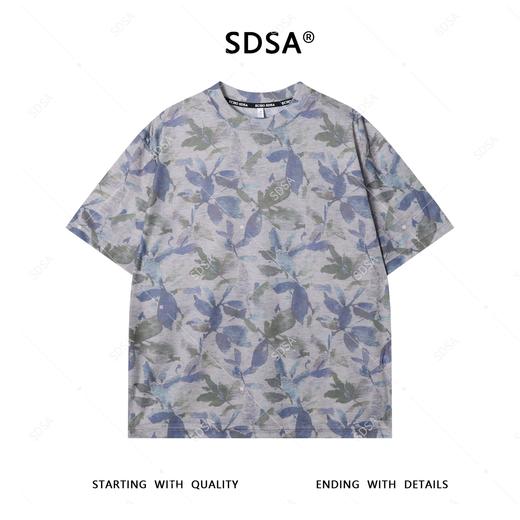 T4222SDSA夏季新款男士痞帅水墨撞色花卉图案短袖T恤百搭圆领时尚上衣 商品图1