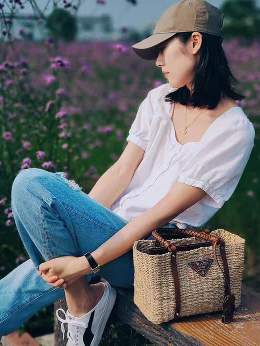 BT038-普拉达光滑牛皮和稻草 手提包 男女同款情侣款 米色（ BT*RG）7.22直播款 商品图3